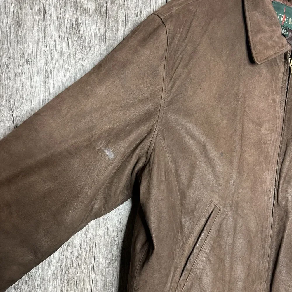 Vintage J Crew Leather Jacket 90s Leather Bomber Jacket Oarsman Brown
